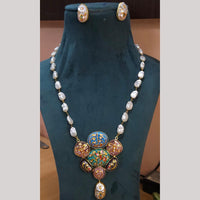 FS Collection Artistic Gold Plated Elegance Multi-Color Meenakari Long Necklace Set