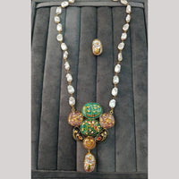 FS Collection Artistic Gold Plated Elegance Multi-Color Meenakari Long Necklace Set