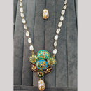 FS Collection Artistic Gold Plated Elegance Multi-Color Meenakari Long Necklace Set