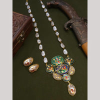 FS Collection Artistic Gold Plated Elegance Multi-Color Meenakari Long Necklace Set
