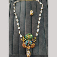 FS Collection Artistic Gold Plated Elegance Multi-Color Meenakari Long Necklace Set