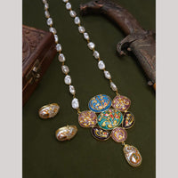 FS Collection Artistic Gold Plated Elegance Multi-Color Meenakari Long Necklace Set