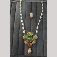 FS Collection Artistic Gold Plated Elegance Multi-Color Meenakari Long Necklace Set