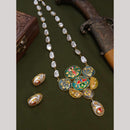 FS Collection Artistic Gold Plated Elegance Multi-Color Meenakari Long Necklace Set