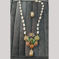 FS Collection Artistic Gold Plated Elegance Multi-Color Meenakari Long Necklace Set