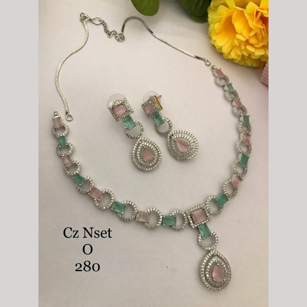 FS Collection Premium Silver Plated American Diamond Necklace Set