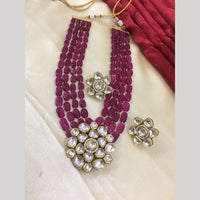 FS Collection Designer Gold Plated Kundan & Beads Long Necklace Set
