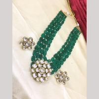 FS Collection Designer Gold Plated Kundan & Beads Long Necklace Set