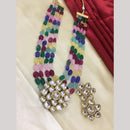 FS Collection Designer Gold Plated Kundan & Beads Long Necklace Set