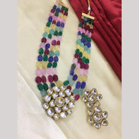 FS Collection Designer Gold Plated Kundan & Beads Long Necklace Set