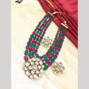 FS Collection Designer Gold Plated Kundan & Beads Long Necklace Set