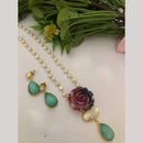 FS Collection Designer Gold Plated Mother of Pearls Rose Stylish Long Necklace Set