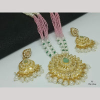 FS Collection Gold Plated Pearl Long Elegant Jewelry Necklace Set for Women
