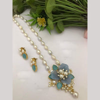 FS Collection Stunning Gold Plated Pota and Pearls Classic Long Necklace Set