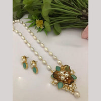 FS Collection Stunning Gold Plated Pota and Pearls Classic Long Necklace Set