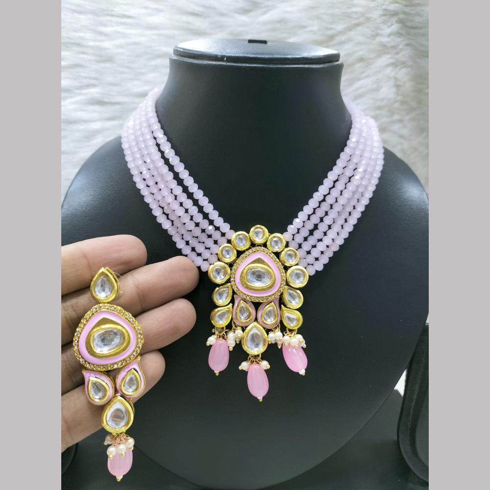 Fs Collection Elegant Gold Plated Kundan & Beads Necklace Set