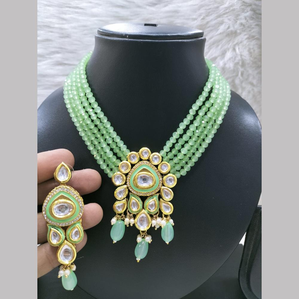Fs Collection Elegant Gold Plated Kundan & Beads Necklace Set