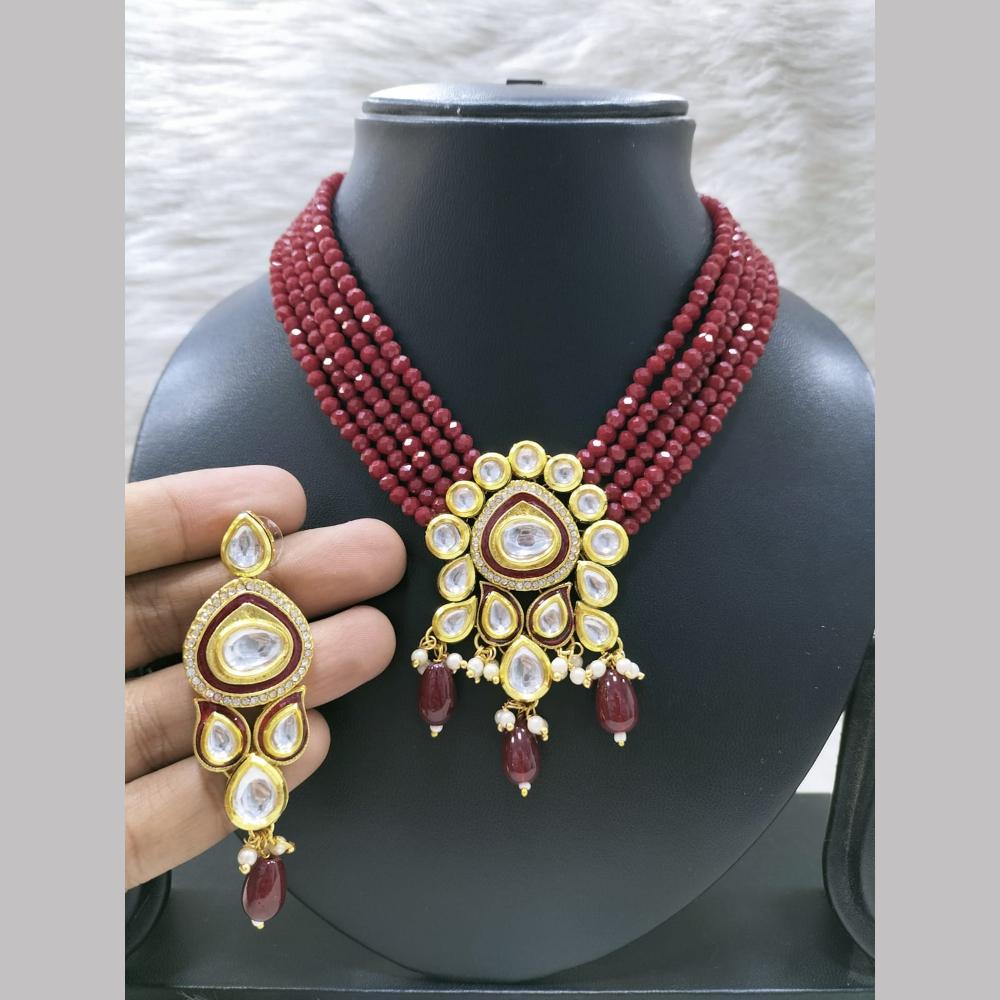Fs Collection Elegant Gold Plated Kundan & Beads Necklace Set