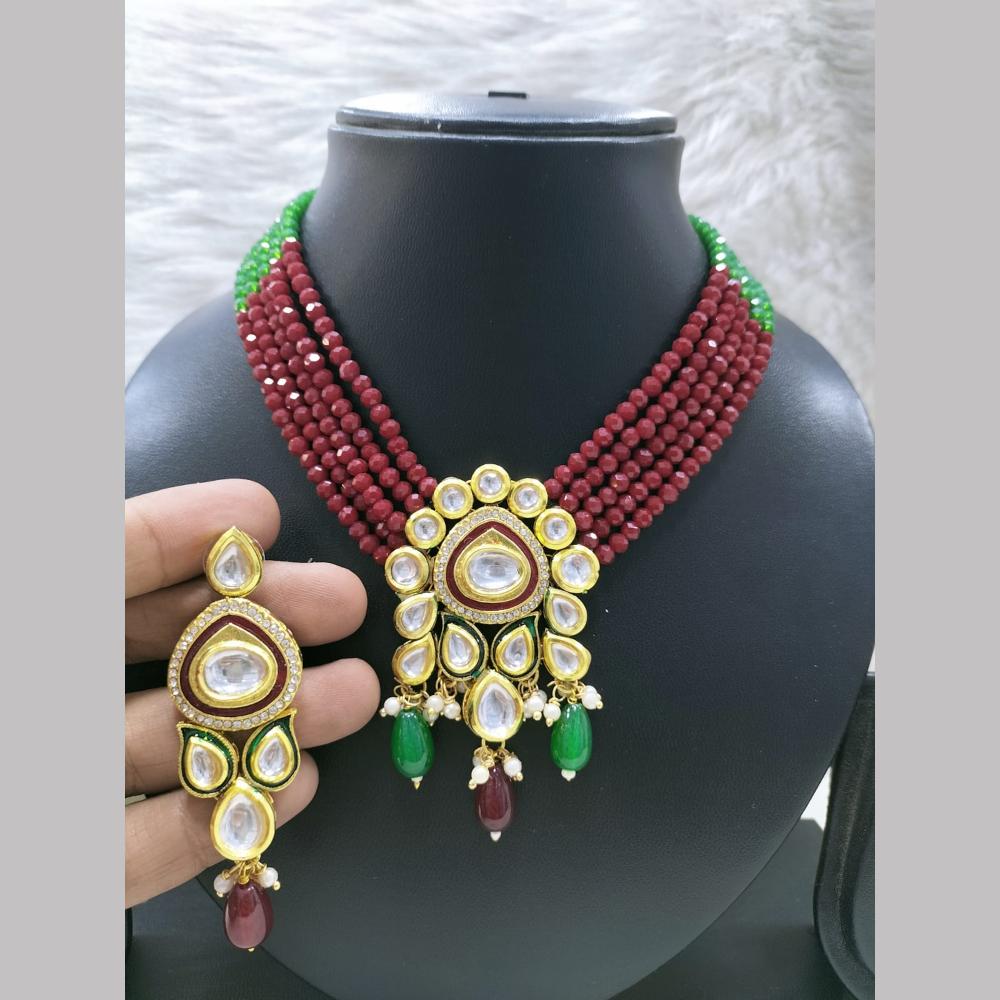 Fs Collection Elegant Gold Plated Kundan & Beads Necklace Set