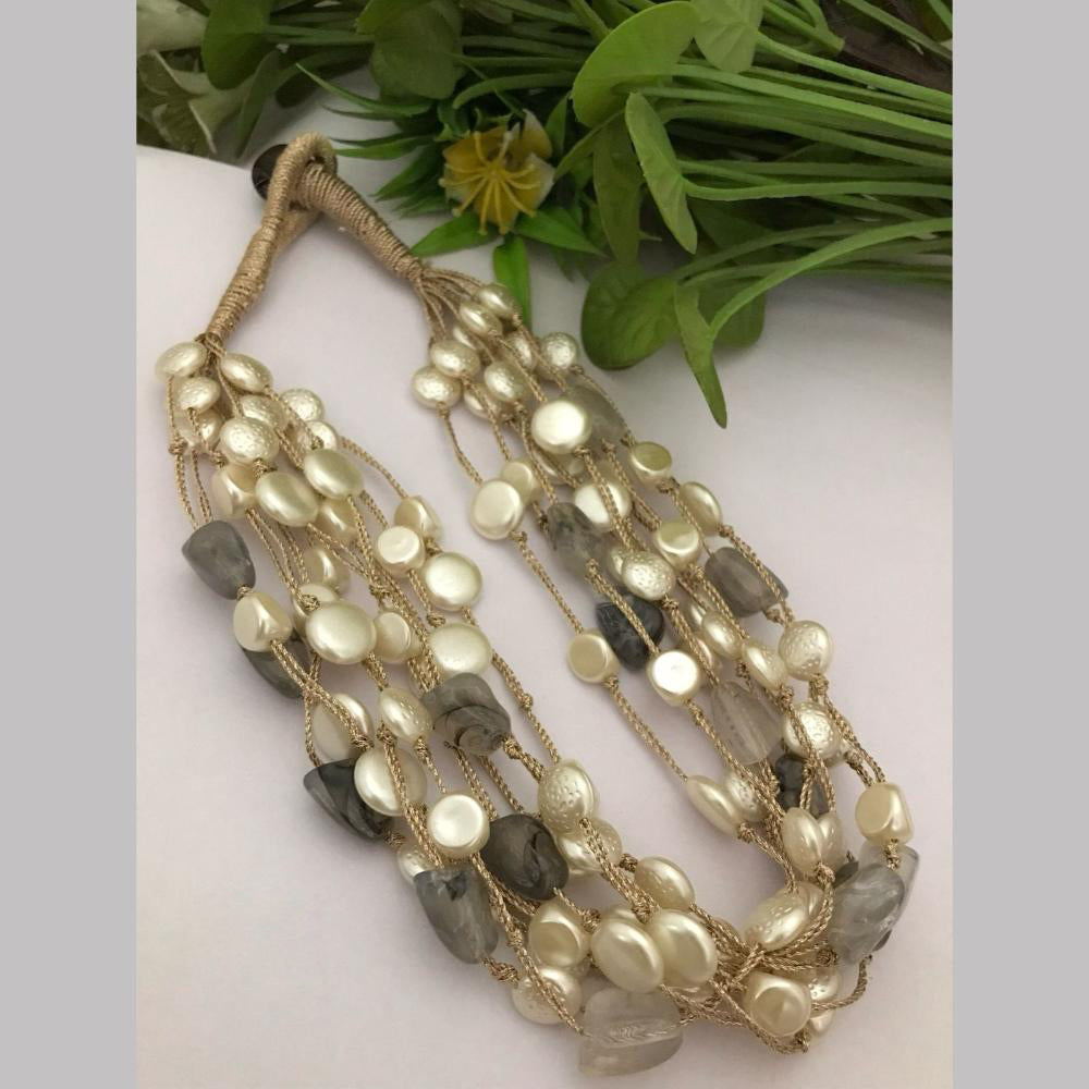 FS Collection Gold Plated Mother Of Pearls Multi Layer Long Necklace Set