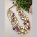 FS Collection Gold Plated Mother Of Pearls Multi Layer Long Necklace Set