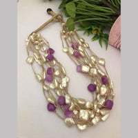 FS Collection Gold Plated Mother Of Pearls Multi Layer Long Necklace Set
