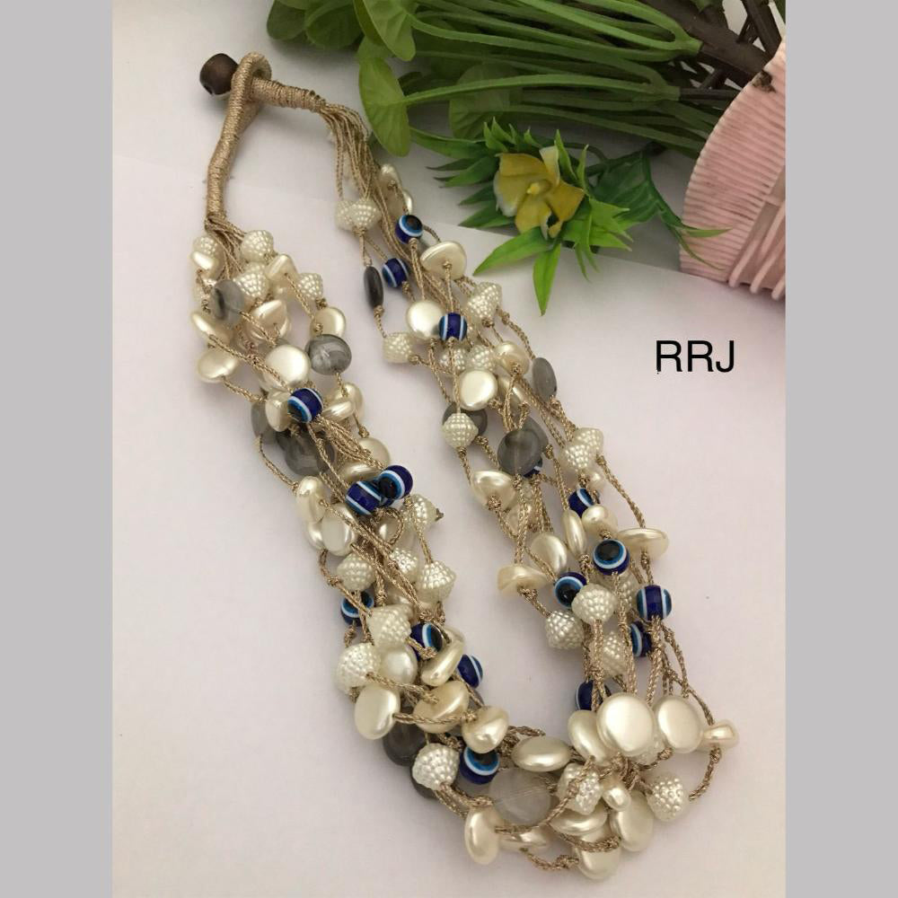 FS Collection Gold Plated Mother Of Pearls Multi Layer Long Necklace