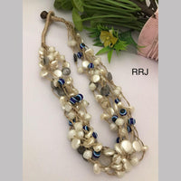 FS Collection Gold Plated Mother Of Pearls Multi Layer Long Necklace