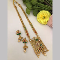 FS Collection Pota Stone And Pearls Meenakari Long Necklace Set