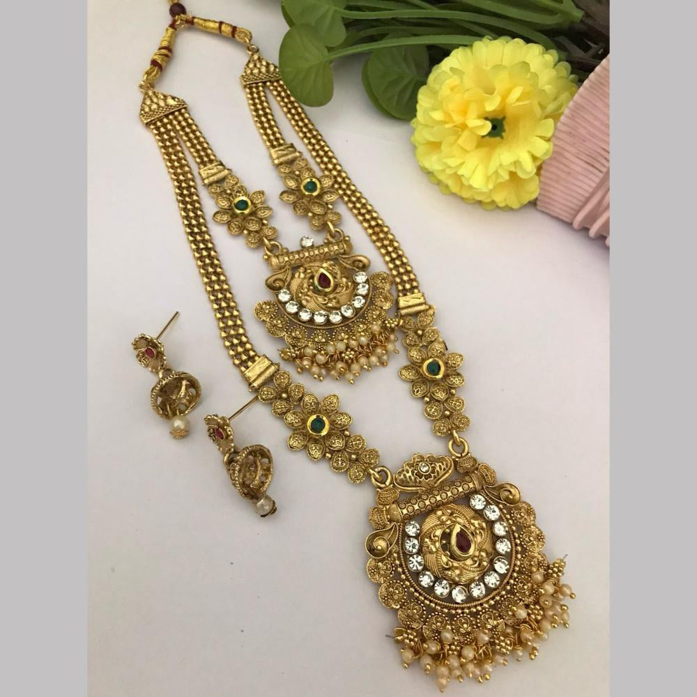 FS Collection Gold Plated Crystal Long Necklace Set
