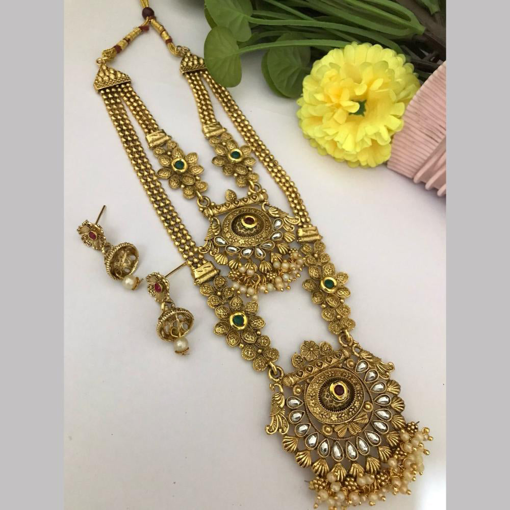 FS Collection Gold Plated Crystal Long Necklace Set