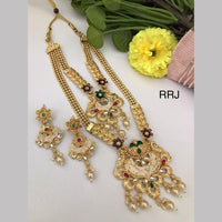 FS Collection Gold Plated Kundan And Meenakari Long Necklace Set