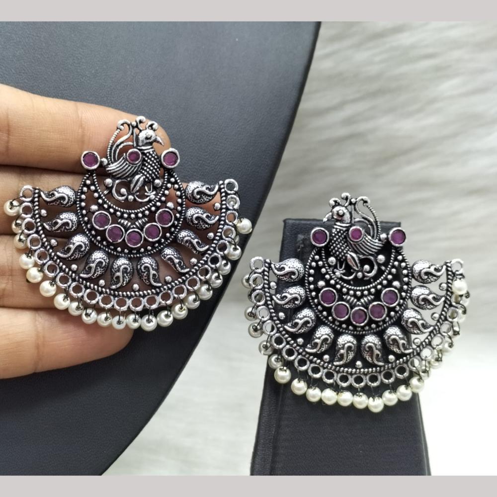 FS Collection Oxidised Plated Pota Stone And Pearl Embellishments Dangler Earrings