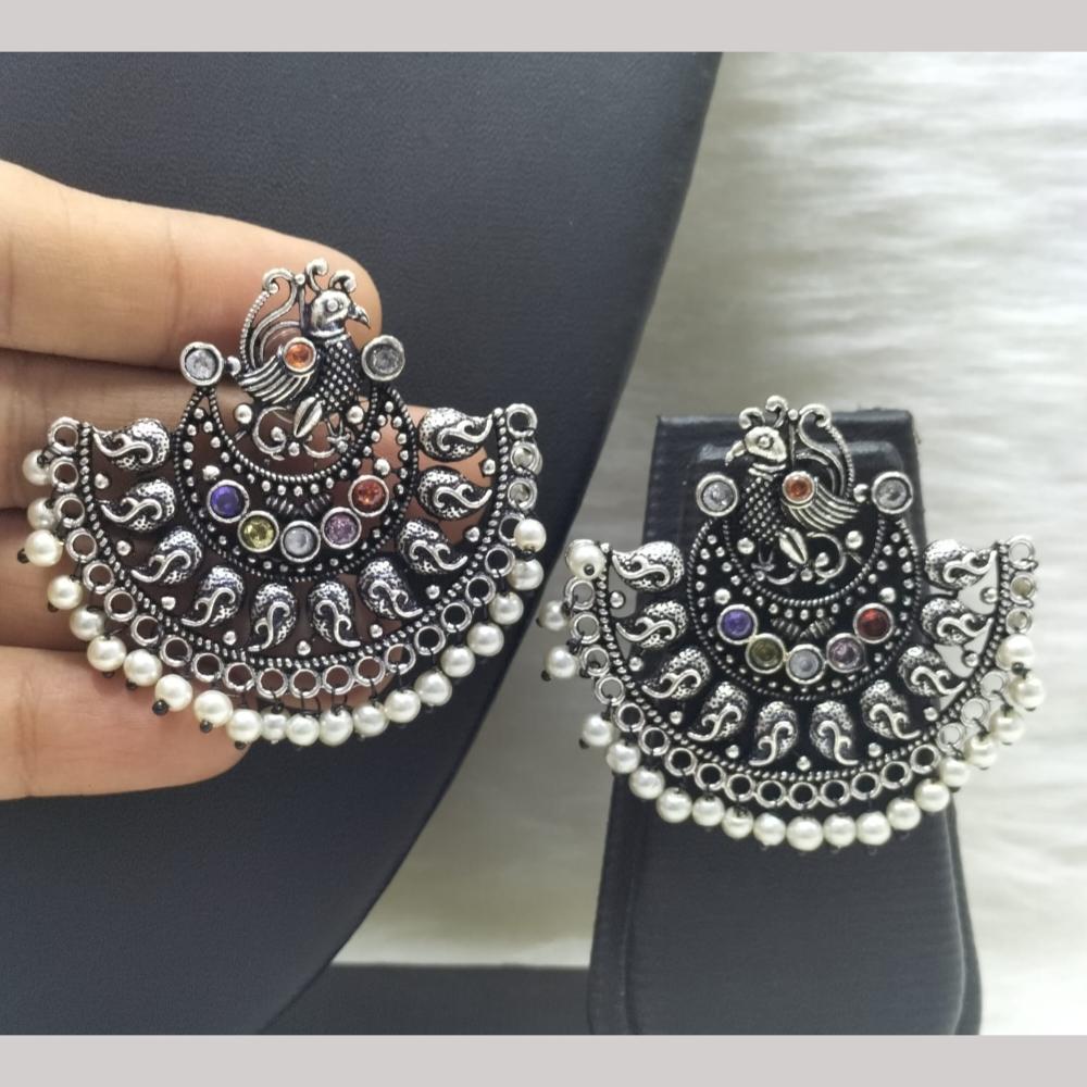 FS Collection Oxidised Plated Pota Stone And Pearl Embellishments Dangler Earrings