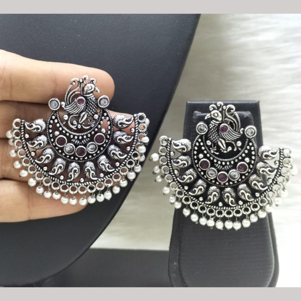 FS Collection Oxidised Plated Pota Stone And Pearl Embellishments Dangler Earrings