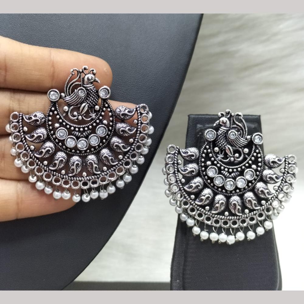 FS Collection Oxidised Plated Pota Stone And Pearl Embellishments Dangler Earrings