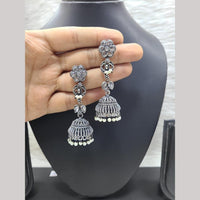 FS Collection Oxidised Plated Pota Stone And Pearl Embellishments Jhumki Earrings