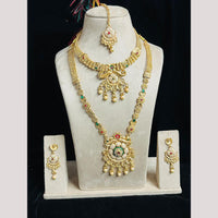 FS Collection Gold Finish Pota And Pearl Traditional Meenakari Double Necklace Set