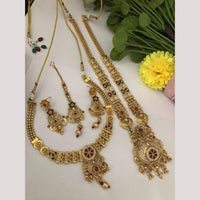 FS Collection Gold Finish Pota And Pearl Traditional Meenakari Double Necklace Set