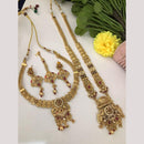 FS Collection Gold Finish Pota And Pearl Traditional Meenakari Double Necklace Set