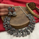 FS Collection Antique Oxidised Plated Multicolor Pota Stones Necklace Set