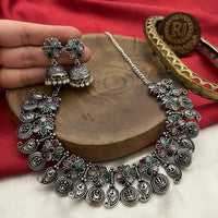 FS Collection Antique Oxidised Plated Multicolor Pota Stones Necklace Set