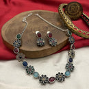FS Collection Antique Oxidised Plated Multicolor Pota Stones Necklace Set