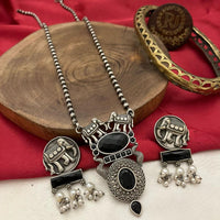 FS Collection Antique Oxidised Plated Crystals & Pearls for Women Long Necklace Set