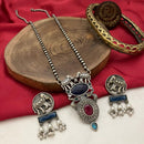 FS Collection Antique Oxidised Plated Crystals & Pearls for Women Long Necklace Set