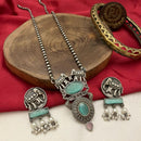 FS Collection Antique Oxidised Plated Crystals & Pearls for Women Long Necklace Set