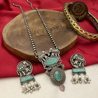FS Collection Antique Oxidised Plated Crystals & Pearls for Women Long Necklace Set