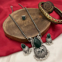 FS Collection Antique Oxidised Plated Crystals & Pearls for Women Long Necklace Set