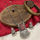 FS Collection Antique Oxidised Plated Crystals & Pearls for Women Long Necklace Set