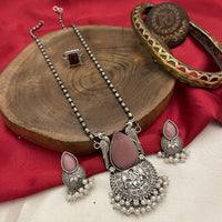 FS Collection Antique Oxidised Plated Crystals & Pearls for Women Long Necklace Set